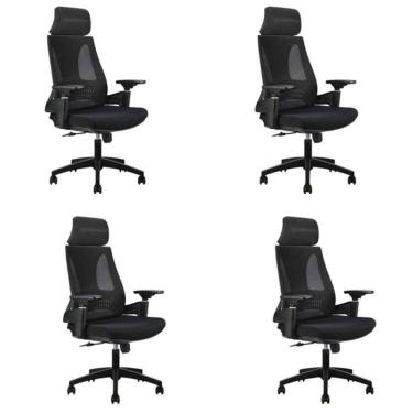 Imagem de Kit 4 Cadeiras Office Diretor Toledo com Apoia Cabeça e Braços 3d Nr17 Preto