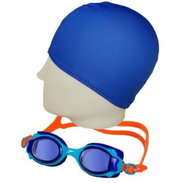 Imagem de Kit Natação Speedo Óculos Lappy Antiembaçante Proteção UV + Touca Tecido Infantil Confortável (Óculos Azul + Touca Azul)