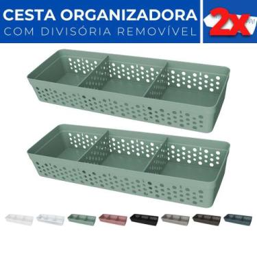 Imagem de Kit 2 Cesto Organizador Rattan c/ Divisória Removível 34x11 - Usual Ut