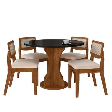 Imagem de Mesa Com 4 Cadeiras Redonda C/vidro Santorini Fre/pto/bouclé Off - M.a