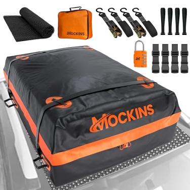 Imagem de Mockins 30 Cubic Feet Weatherproof Car Roof Bag | 60"x43"x20" Soft-Shell Car Carrier Roof Bag | Orange Car Roof Cargo Carrier | Abrasion-Resisant Car Top Carrier | Durable Rooftop Cargo Carrier Bag