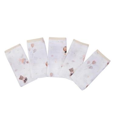 Imagem de Pano de Boca Bebe Neutro Bege C/5 Enxoval Recém Nascido - Minasrey