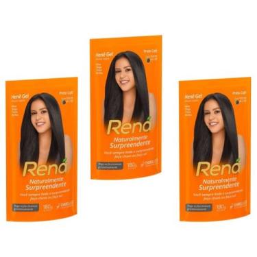 Imagem de Hene em Gel Rená Preto Café (Preto Escuro) 03x180gr Alisa, tinge e Da 