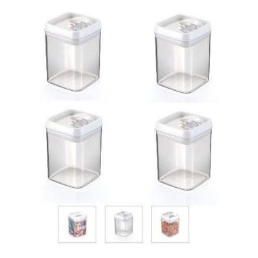 Imagem de 4 Potes Mantimentos Acrílico Quadrado 1,7 L Tampa Com Trava - Injeplas