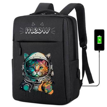 Imagem de Mochila USB Escolar Estampa Infantil Gato Notebooks, Trabalho Escola (