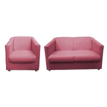 Imagem de Kit Namoradeira + 1 Poltrona Decorativa Biane Suede Rosa Pés Cromado M