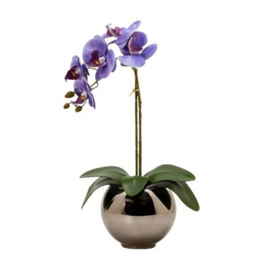 Imagem de Arranjo Orquídea Artificial Silicone Com Vaso Vidro Ônix Espelhado - F