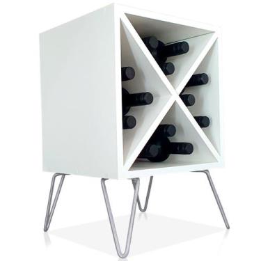Imagem de Suporte Adega De Vinho Santiago Madeira MDF 12 Garrafas - Prata Branco