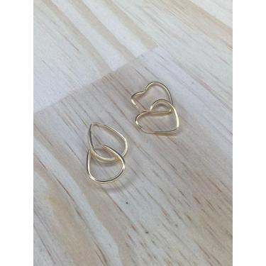 Imagem de Dupla Brinco Gota e Coração Ouro 18k - casadasjoiasonline 