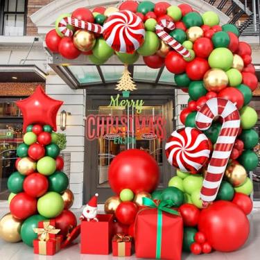 Imagem de Jobkoo Christmas Balloon Garland Arch Kit 120 Pcs Red Gold Fresh Green Dark Green Balloons with Red Star Candy Present Box Xmas Foil Balloon for Christmas Ugly Sweater Holiday Friendsmas Party Decor