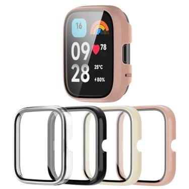 Imagem de RiYHM Capa protetora de tela para Xiaomi Redmi Watch 3 Lite/Redmi Watch 3 Active, [pacote com 4] Para-choques de PC rígido e acessórios de substituição de filme de vidro temperado
