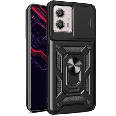 Imagem de Fofvccv Capa com suporte para Motorola G04/Moto G24 com capa deslizante para câmera, capa à prova de choque de grau militar com suporte de anel giratório para Moto G04/G24 SJ, preta