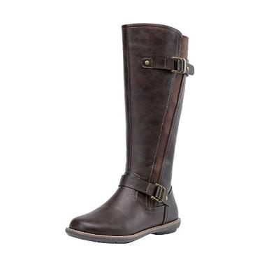 Imagem de Jeossy Botas femininas de cano alto 9656 modernas com fivela, Faixa elástica-9656-café, 38