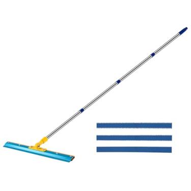 Imagem de Rodo entalhado para autonivelamento, rodo de piso autonivelante com cabo de aço inoxidável de 199 cm de comprimento, ferramenta de construção de nivelamento de piso de cimento com 3 prateleiras