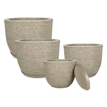 Imagem de Kit 4 Vasos Cone de Polietileno Jateado com Textura Grafiato  PP, P, M