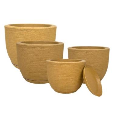 Imagem de Kit 4 Vasos Cone de Polietileno Jateado com Textura Grafiato  PP, P, M