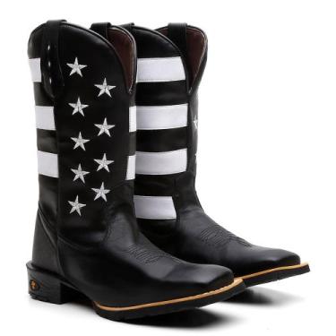 Imagem de Bota Texana Masculina Country em Couro Estados Unidos Preta Ref. EUA-P
