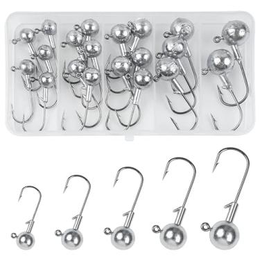 Imagem de Conjunto de ganchos de cabeça de pesca sem pintura, cabeças redondas de bola, sortidos, iscas de pesca, anzóis de natação, cabeças de gabarito para robalo, truta de água doce, kit de equipamentos de