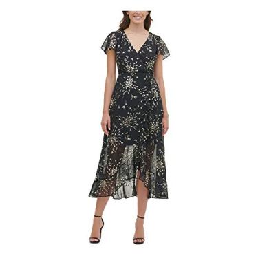 Imagem de kensie Vestido midi feminino de chiffon estampado, Preto/dourado, 40