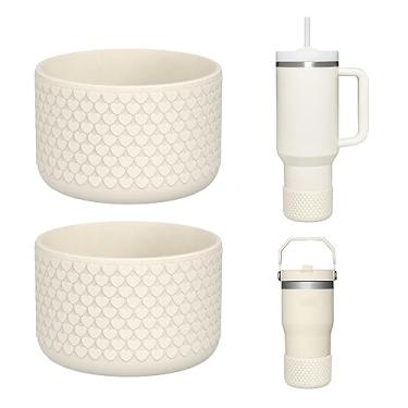 Imagem de WUQID Pacote com 2 botas de silicone com textura em formato de coração para Stanley Quencher H2.0 1,1 l 850 g 590 g & IceFlow Flip 850 g 597 g e Hydroflask 350 g – 893 g, capa de manga inferior de garrafa antiderrapante