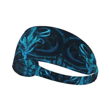 Imagem de DSSWTP Bandanas de cabelo de dragão azul para exercícios esportivas, faixas de cabelo para ioga, elástico, atlético, antiderrapante, absorvente para homens, mulheres, meninas, acessórios de verão,