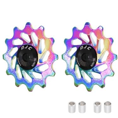 Imagem de DJC Roda de rolamento de cerâmica para bicicleta, 2 peças, rolo guia 11T 12T 13T 14T 15T 16T MTB Road Bike Derailleur traseiro para Shimano para Sram Pulley oilslick (oilslick, 2 peças 12T)