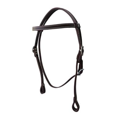Imagem de WEMBILS Farol de couro ocidental Latigo Browband Headstall com costura dupla marrom para cavalos, presentes equestres para cavalos