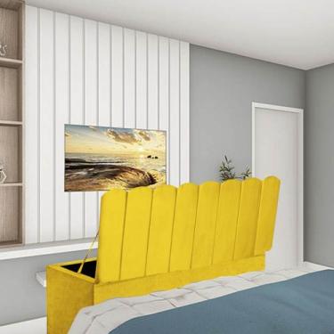 Imagem de Calçadeira Baú Recamier Queen 160CM Alanis Suede Amarelo - D A DECOR -