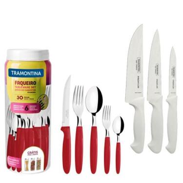 Imagem de KIT - Faqueiro Premium 3 Peças + 1 Faqueiro 30 Peças Ipanema Vermelho 