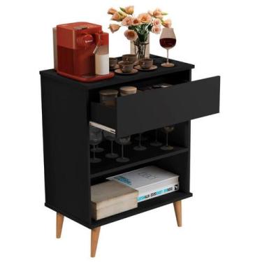 Imagem de Buffet / Balcão BI Estilo Retrô Com Pés em Madeira Maciça Cor Preto - 