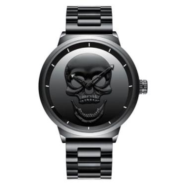 Imagem de CdyBox Relógio masculino masculino de quartzo à prova d'água 30 m relógios de pulso aço inoxidável Big Face, Stainless Steel Black