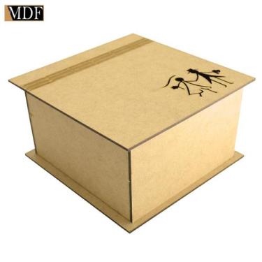 Imagem de Kit 10 Caixa Quadrada Tampa Dobravel Casal Noivos 20x20x10 Laser Mdf M