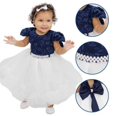 Imagem de Vestido de Luxo Mari Azul e Branco para Bebê Menina - Coloribaby, M