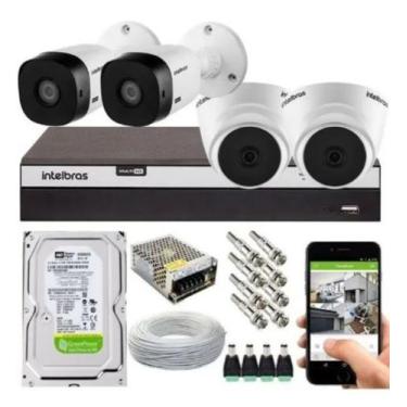 Imagem de Kit Cftv 4 Câmeras Segurança Intelbras 720p + Dvr Mhdx 3104 + HD 500GB