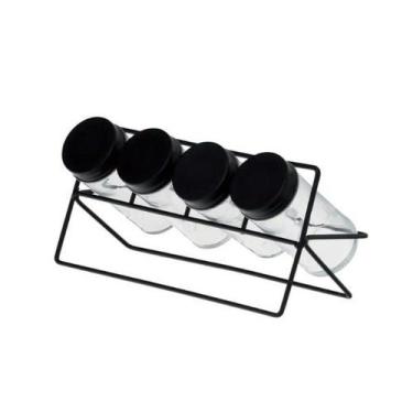 Imagem de Porta Temperos De Vidro Com 4 E Suporte Em Aço Preto Lyor, Preto