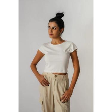 Imagem de Blusa Cropped Básica Canelada de Ribana - LE JULIE, Off white, M