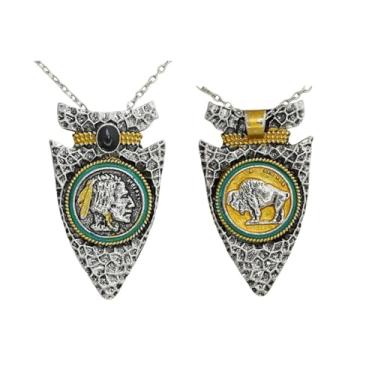 Imagem de Colar com pingente de búfalo com corrente de 45 cm, colar com pingente de chefe indiano honrando o colar de moeda de liga de liga do oeste americano, colar de touro viking com pedra preciosa preta, presente de joias vintage para homens e mulheres, Metal, não conhecido