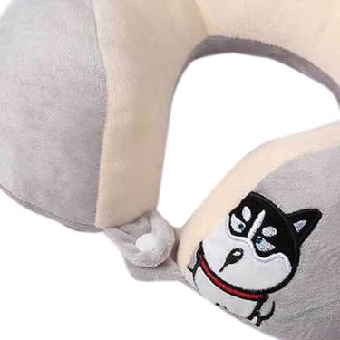 Imagem de Travesseiro de Pelúcia Macio Em Forma de U para Pescoço, Travesseiro de Cabeça Bonito Multiuso Com Artesanato de Bordado Elétrico para Viagens ou Suporte de Pescoço Em (Cachorro