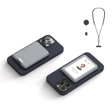 Imagem de SleekStrip DuoFlip Carteira magnética dobrável de couro para cartão de identificação MagSafe com cordão para capa de telefone MagSafe para iPhone 16 Pro Max Plus 15 14 13 12 série para homens e