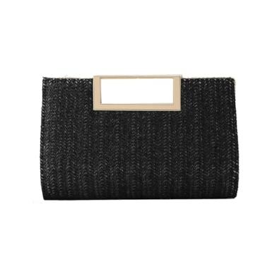 Imagem de AWUXINE Bolsa feminina de palha com alça superior para noite, ráfia, transversal, bolsa de praia, Preto