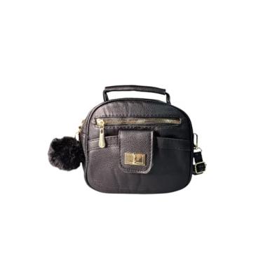 Imagem de Bolsa Casual com Alça Transversal e Charmoso Chaveiro de Pompom (Preto)