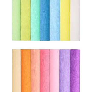 Imagem de Miuezuth Flor de Papel Crepom Faça Você Mesmo 14 Cores Papel Crepom, 9,8x98" de Largura Papel Crepom para Embrulho de Presente Faça Você Mesmo Artesanato Papel Flor de Papel Festas (, Várias Cores 2)