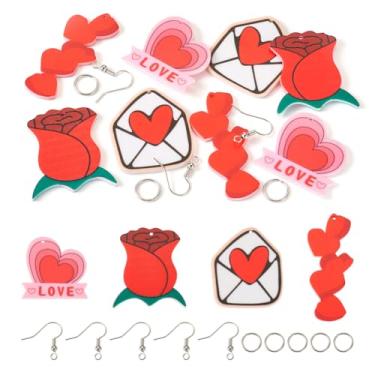 Imagem de KISSITTY Kit de fabricação de brincos de dia dos namorados, 8 peças, envelope de coração, pingentes de acrílico rosa com 10 peças de ganchos, 10 anéis de salto para fazer brincos com pingente