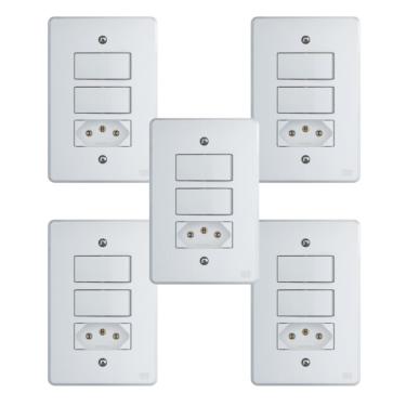 Imagem de Kit Conjunto Interruptor 4x2 | 2 Teclas Simples 10A + 1 Tomada 10A 250V 5 peças