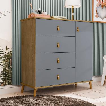 Imagem de Cômoda/sapateira Infantil Jujuba 4 Gavetas Cinza/Marrom