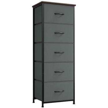 Imagem de Somdot Cômoda para quarto com 5 gavetas, organizador de armazenamento com caixas de tecido removíveis para armário, cabeceira, sala de estar, lavanderia, entrada, corredor, cinza carvão