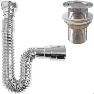 Imagem de Kit Valvula Click e Sifao Sanfonado Cromado Universal e Banheiro Ralo 