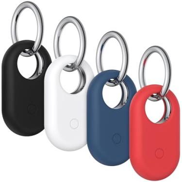 Imagem de Pacote com 4 capas para Samsung Galaxy SmartTag2, capa de silicone macio com chaveiro, capa protetora antiperda resistente a arranhões, acessório para Samsung Galaxy Smart tag2