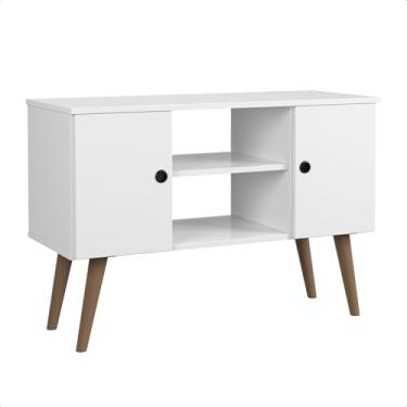 Imagem de Rack para TV até 43 Polegadas, com Pés Retrô, 2 Portas e Prateleiras (Branco)