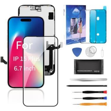 Imagem de Substituição de tela para iPhone 15 Plus, tela sensível ao toque 3D de 6,7 polegadas, kit de reparo completo, conjunto de digitalizador com ferramentas, vidro temperado, instruções (sem garantia de